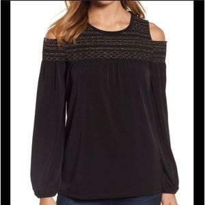 Michael Kors Cold Shoulder Top Black Gold L